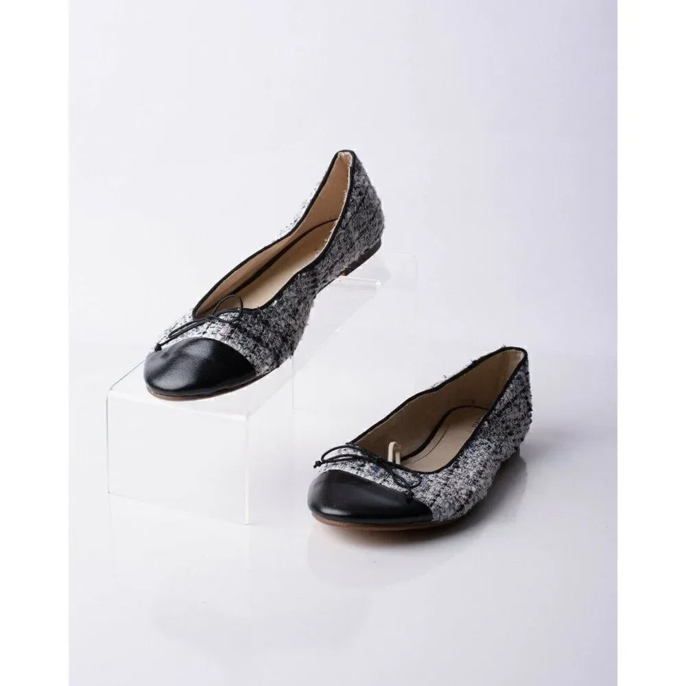 Zara Kids Girls Tweed Cap Toe Ballet Flats Sz 7.5 Eu 38 Bow Detail 2517/003 NWT